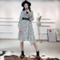 连衣裙女2019新款豹纹春装韩版黑白波点复古收腰中长款雪纺衬衫